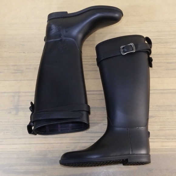Womens Black Riding Rain Rubber Boots - Picture 8 of 9